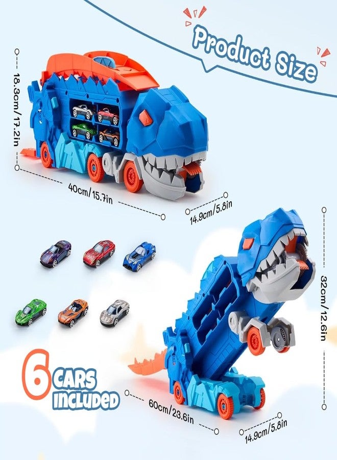 Spindoo Dinosaur Transporter Truck with 6 Die-Cast Vehicles Dino Car Carrier with 6 Die-Cast Vehicles & Racing Track Storage | Devouring Dino Car Toy Gift for Kids Boys Girls (Dino Truck) - Image 5